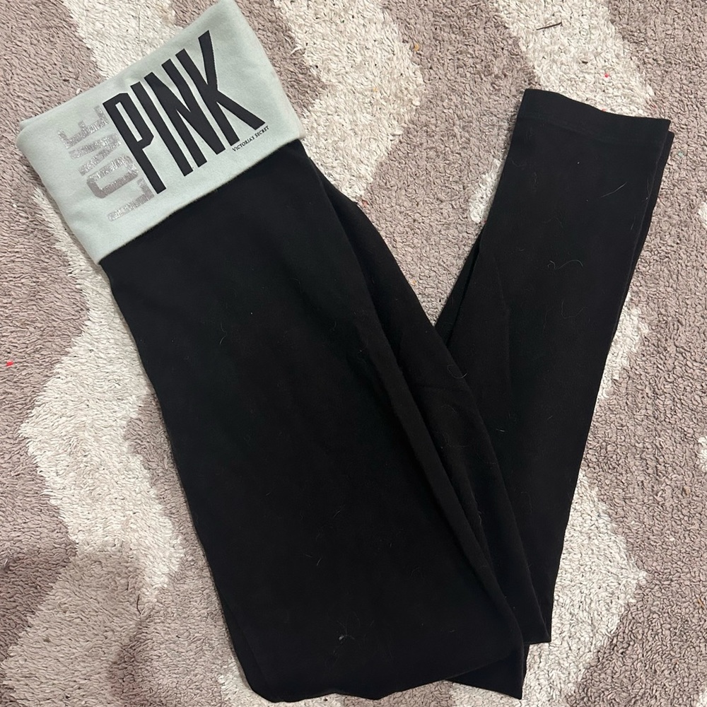 PINK Victoria's Secret Black Leggings with Gray Waistband